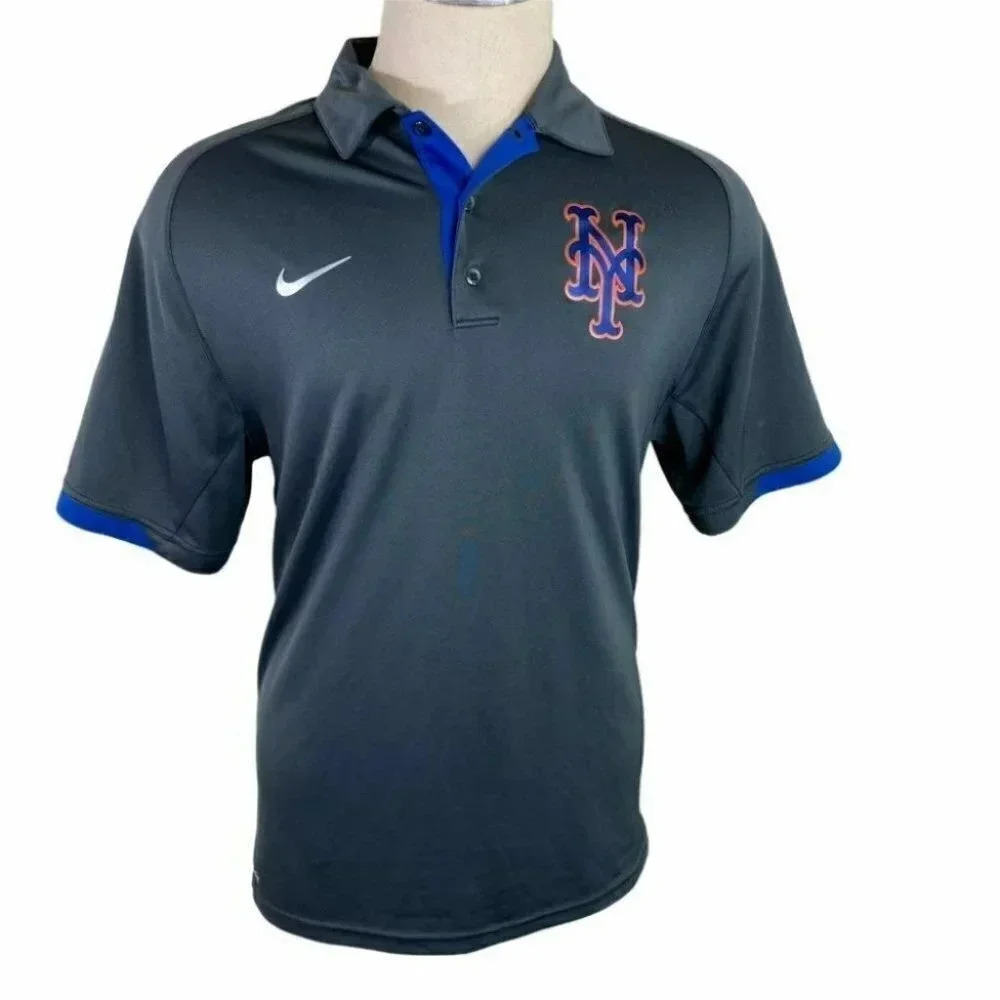 Nike Dri-FIT Mens Small New York Mets MLB Polo Shirt Men's Gray Blue Performance